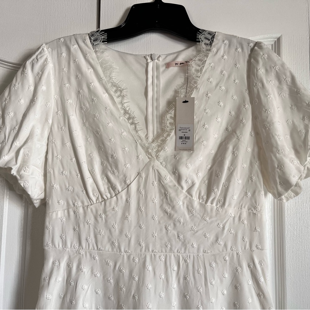 Francesca's Collections Mi Ami Rose Clip Dot white puff sleeve Mini Dress Medium - Picture 5 of 11